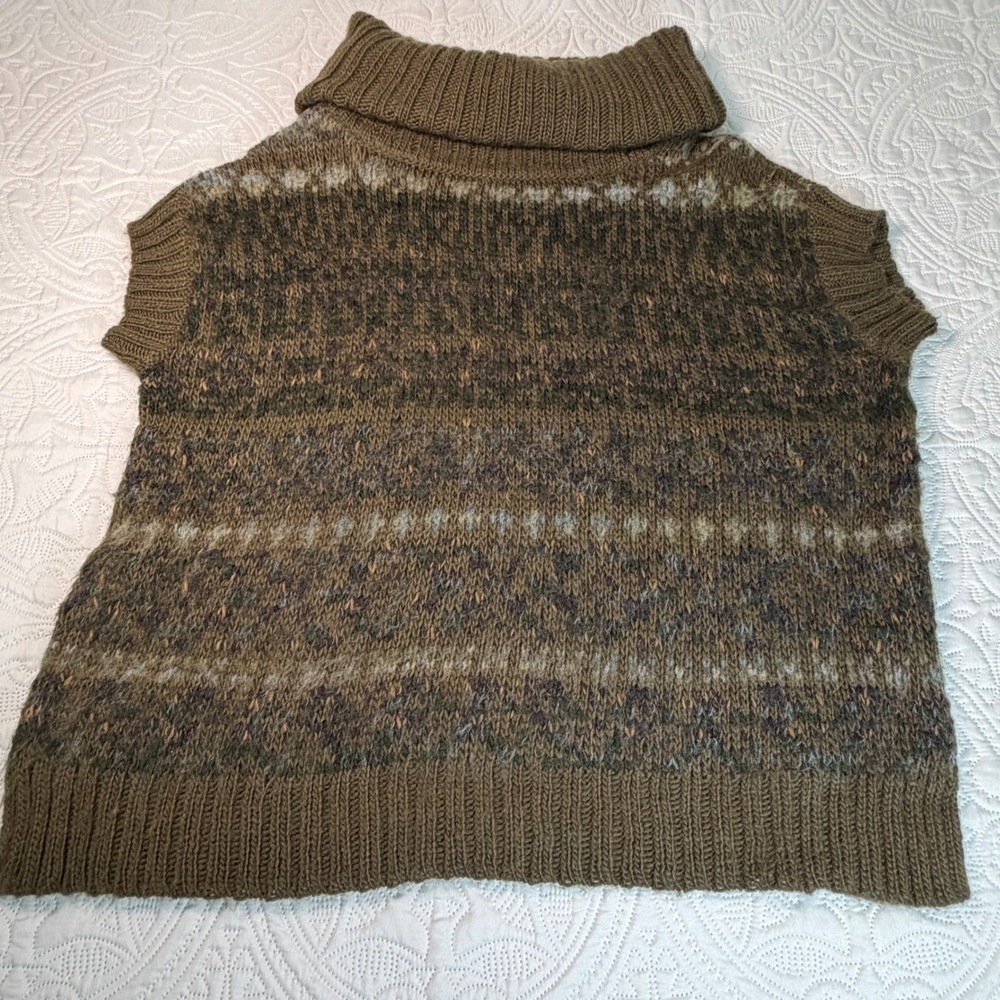 Free People Olive Green Fair Isle Wool Alpaca Blend Turtleneck Sweater Vest XS